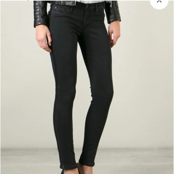 Hudson Ava Super Skinny Black Wash Jeans With Lambs Leather Tuxedo Stripe Sz. 27 - Picture 1 of 11